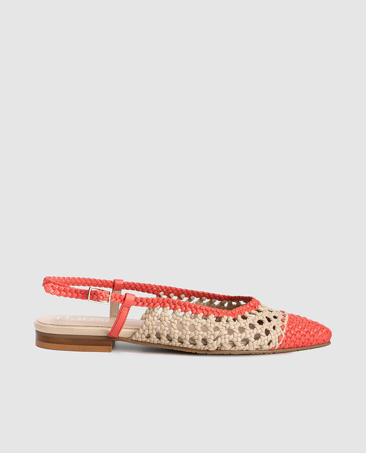 Zapato plano mujer bicolor coral beige piel mestizo trenzada tacon bajo modelo Isabella Dansi 8226B 1