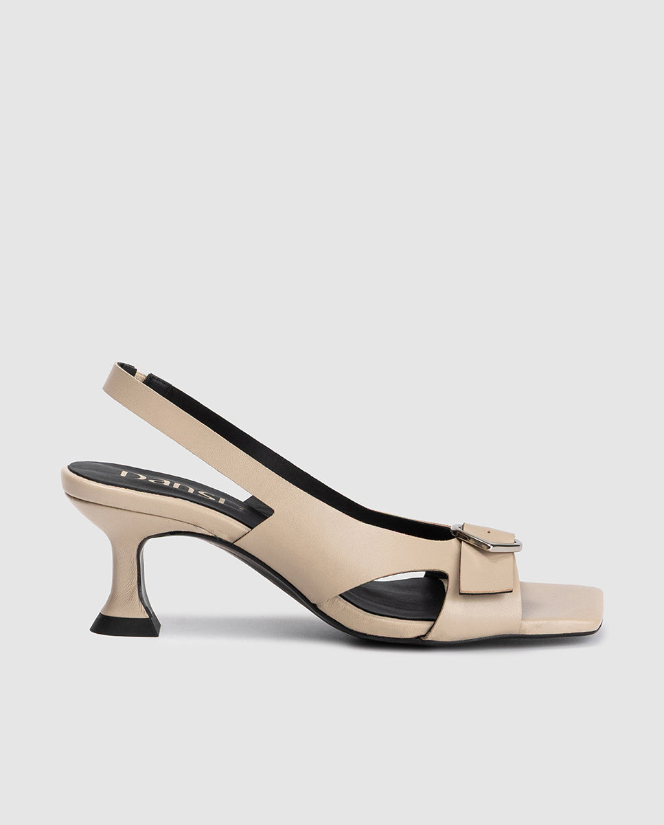 Sandalia destalonada mujer piel mestizo taupe tacon escultural modelo Valentina Dansi 8390A 1