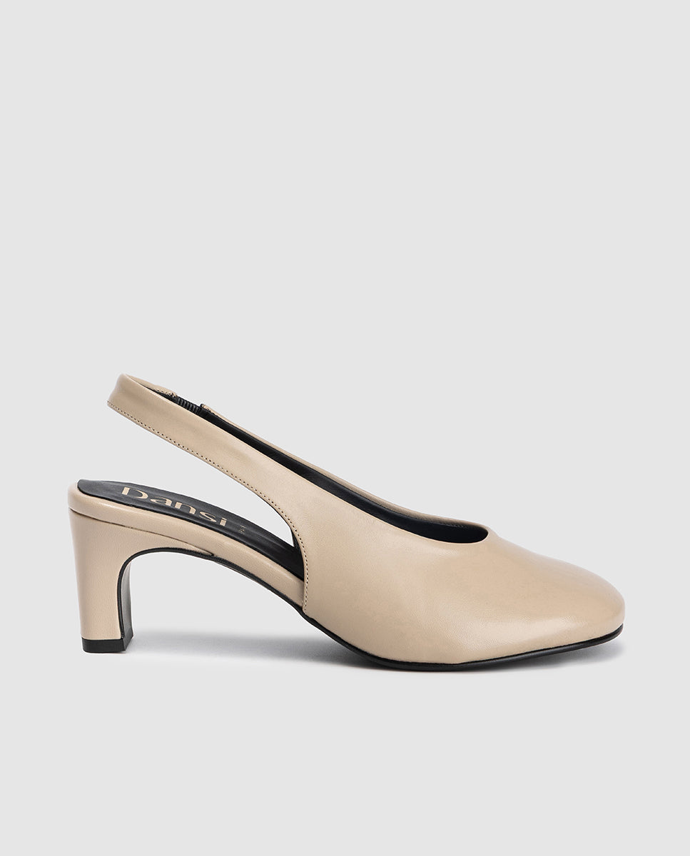Zapato destalonado mujer piel mestizo taupe tacon bloque 5,5 cm modelo Aria Dansi 8440 1
