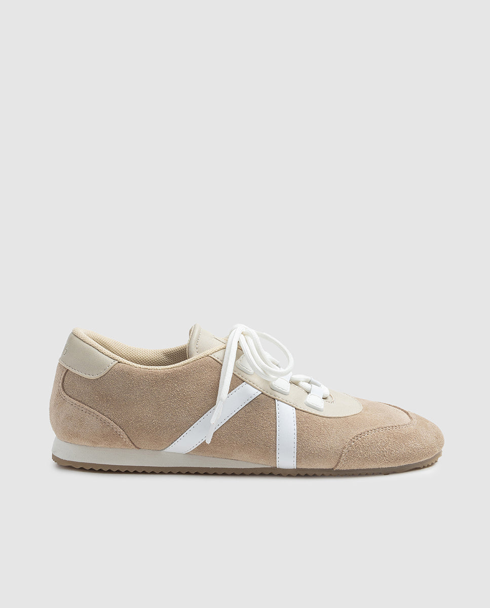 zapatilla de mujer edicion capsula piel serraje arena bandas blancas Dansi SNEAKER2