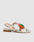 Sandalia plana de piel tiras estampado floral con borlas colores modelo Marie Dansi 8300 1