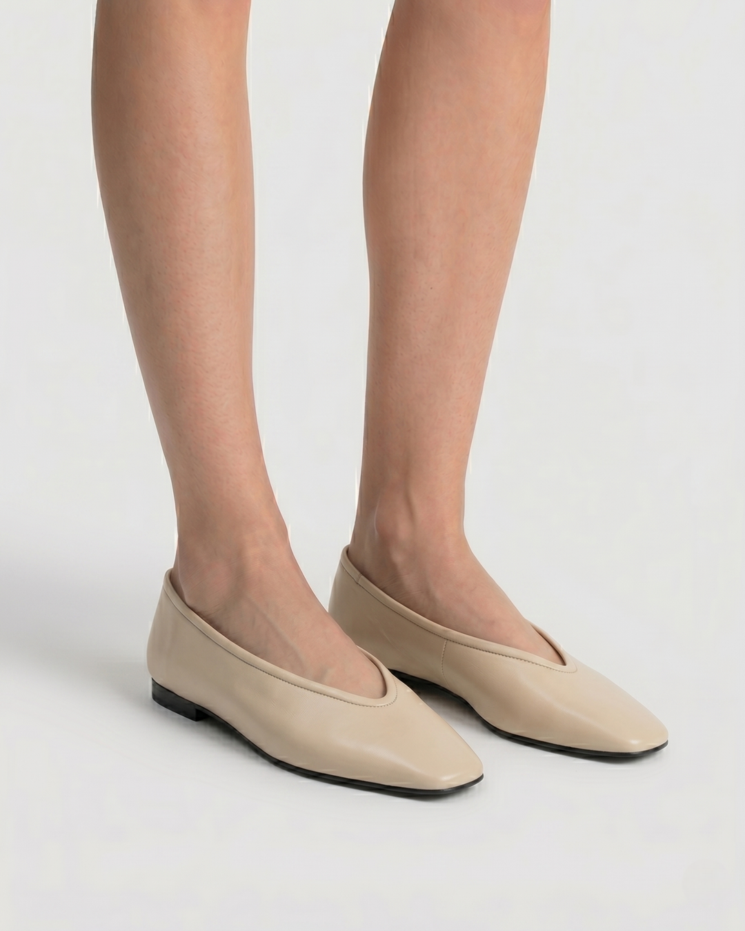 Zapato plano mujer piel mestizo color taupe escote alto modelo Johnson Dansi